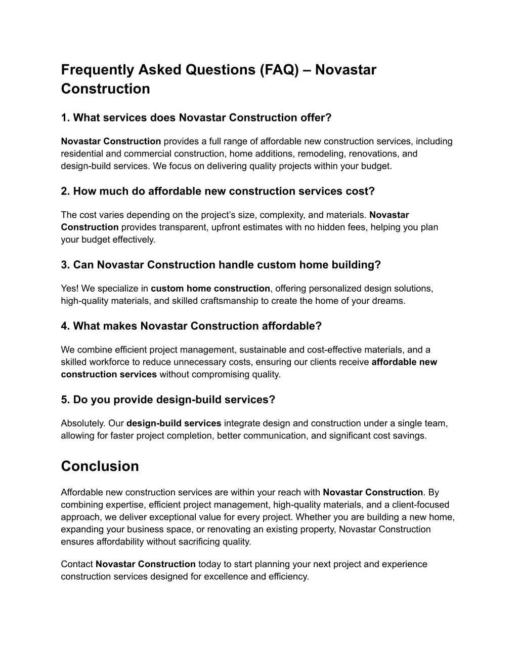 PPT - Affordable New Construction Services by Novastar Construction ...