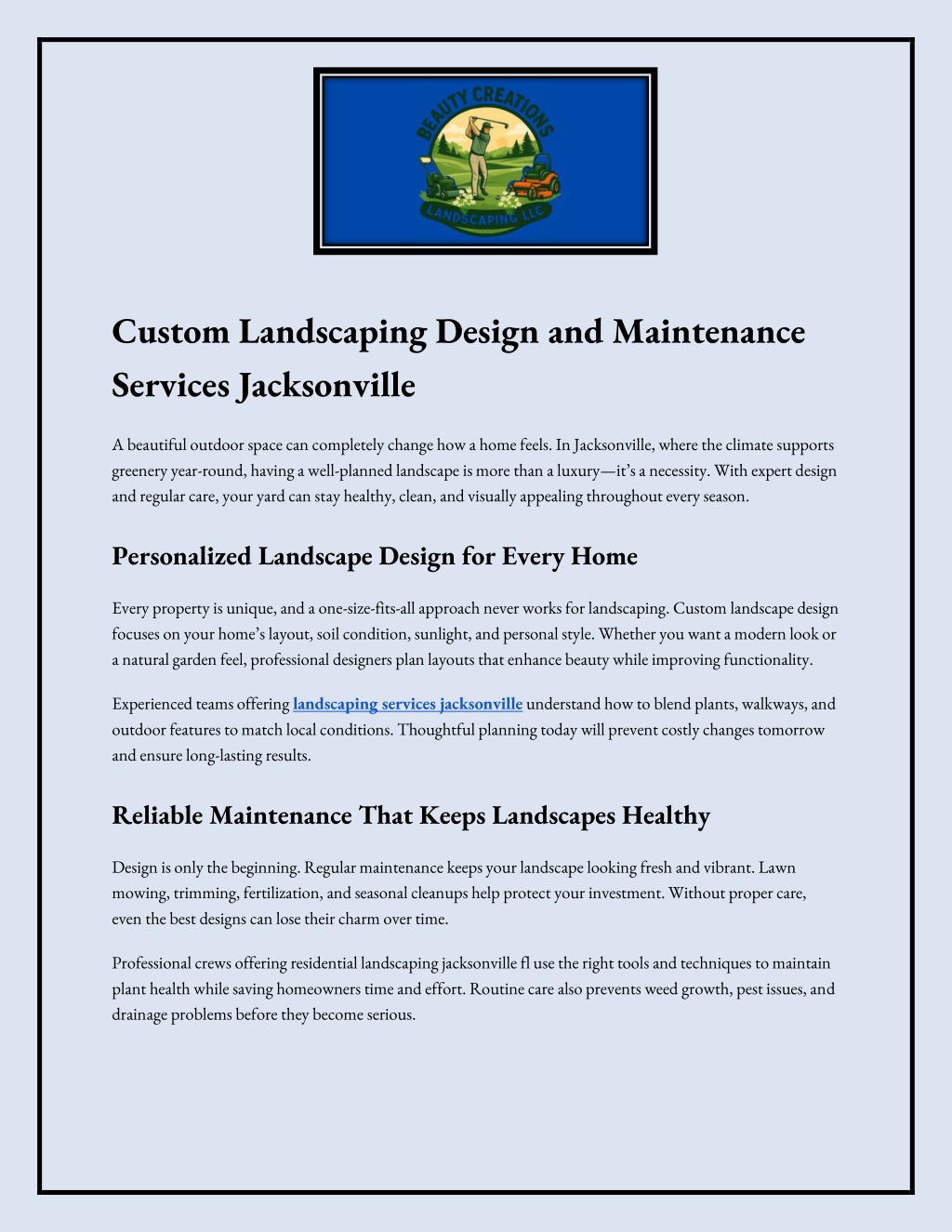 PPT - Custom Landscaping Design and Maintenance Services Jacksonville ...