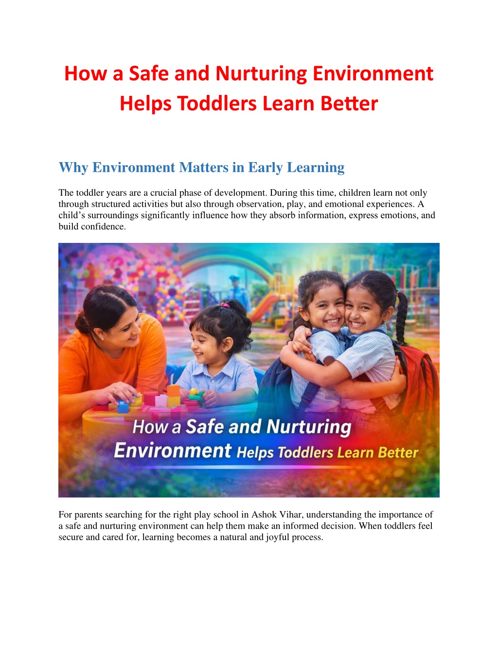 PPT - How a Safe and Nurturing Environment Helps Toddlers Learn Better ...