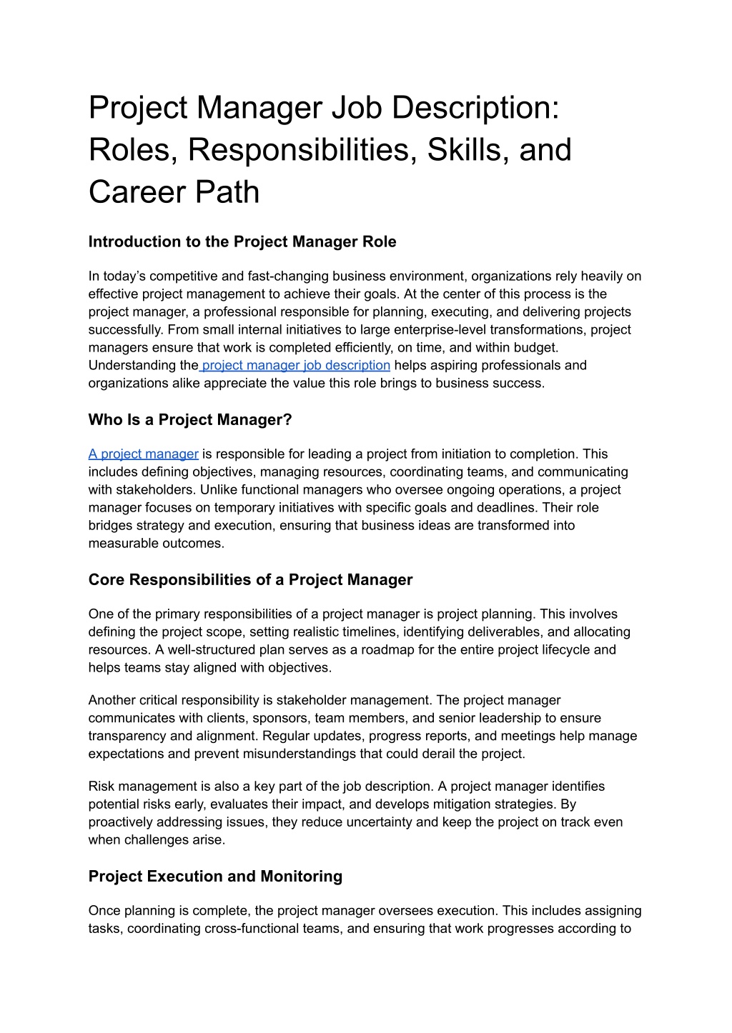 PPT - Project Manager Job Description_ Roles, Responsibilities, Skills ...