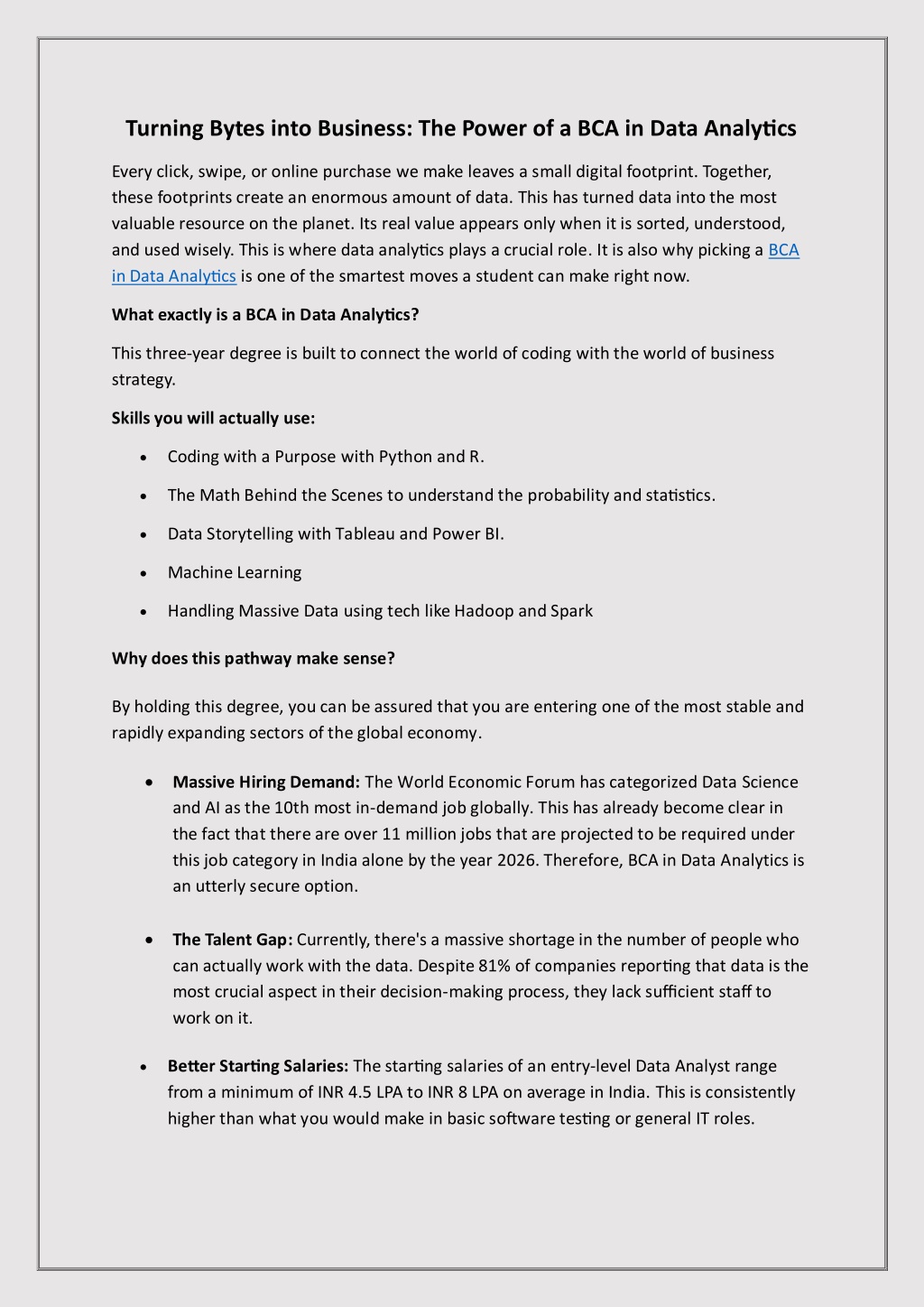 PPT - Turning Bytes into Business- The Power of a BCA in Data Analytics ...