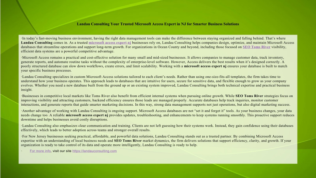 PPT Landau Consulting Your Trusted Microsoft Access Expert in NJ for