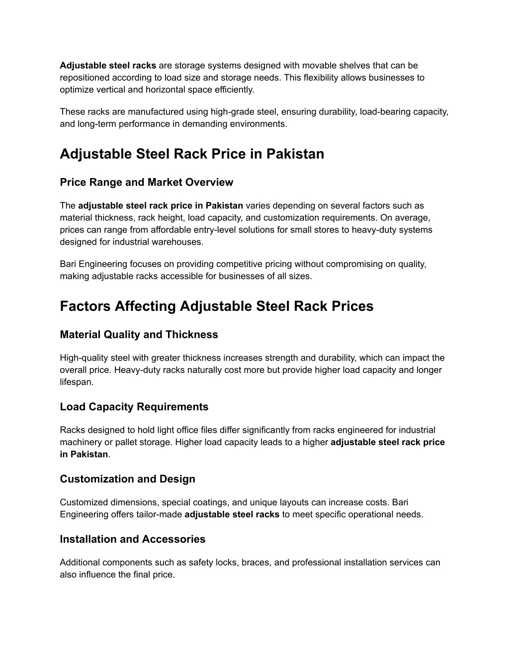 Steel Rack Rate PPT - Adjustable Steel Rack Price in Pakistan Bari Engineering ...