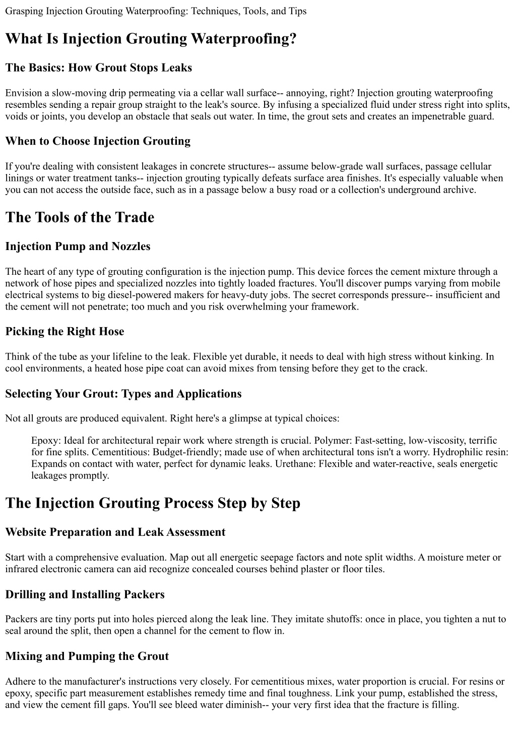 PPT - Understanding Injection Grouting Waterproofing: Techniques, Tools ...