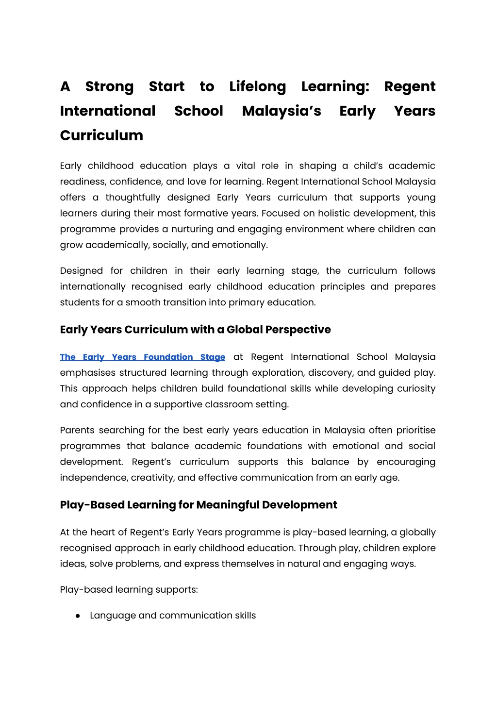 PPT - A Strong Start to Lifelong Learning_ Regent International School ...