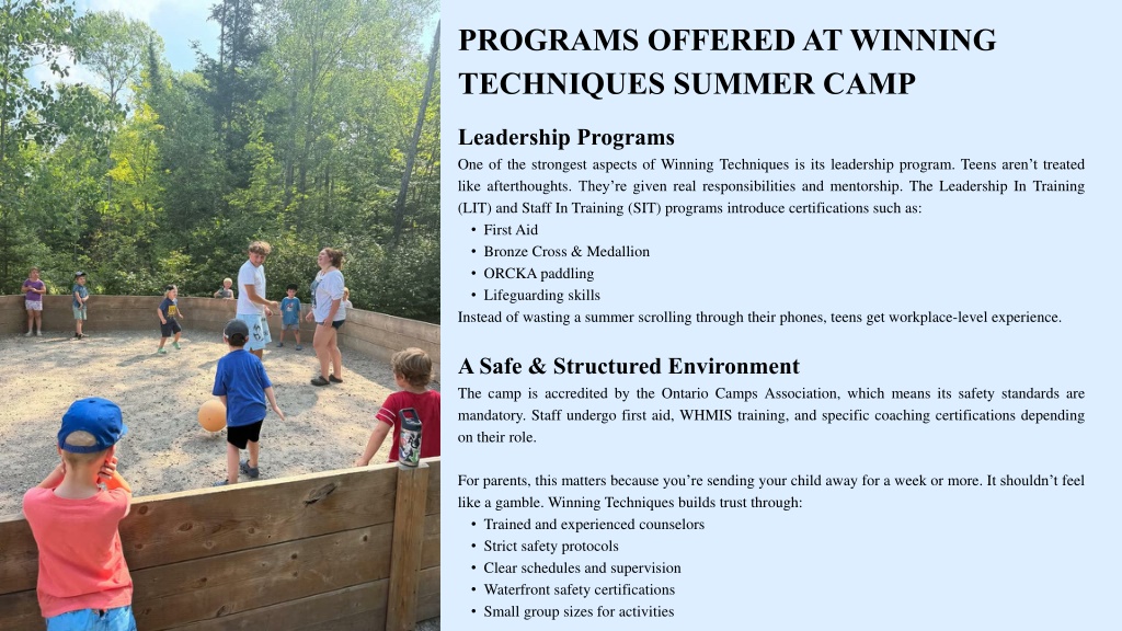 PPT - Why Parents Trust Winning Techniques Summer Camp in Ontario ...