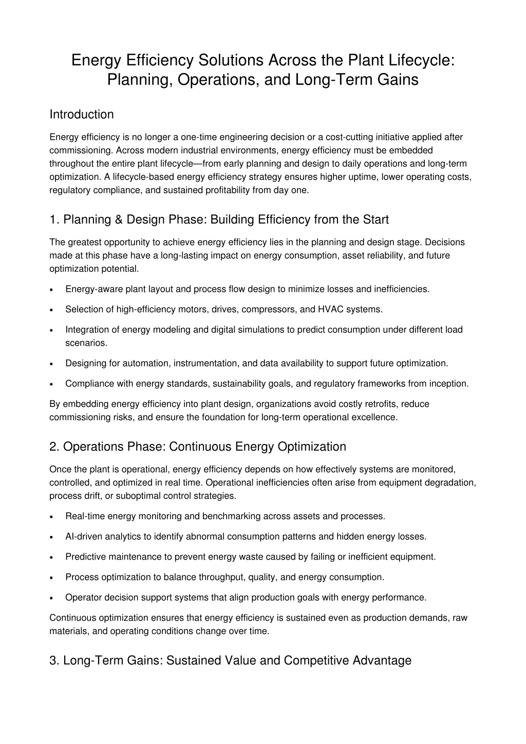 PPT - Energy Efficiency Solutions Across the Plant Lifecycle Planning ...