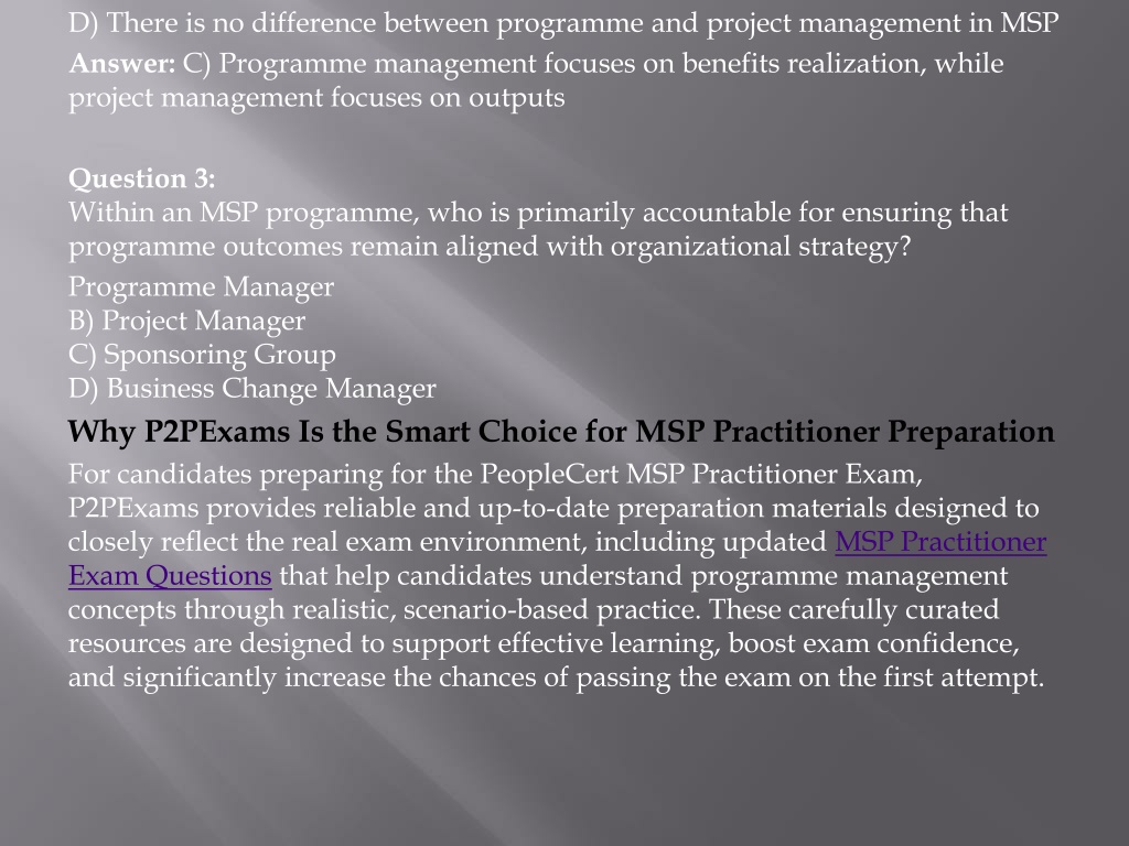 No Project Programme PPT - PeopleCert MSP Practitioner Exam: Essential Insights for ...