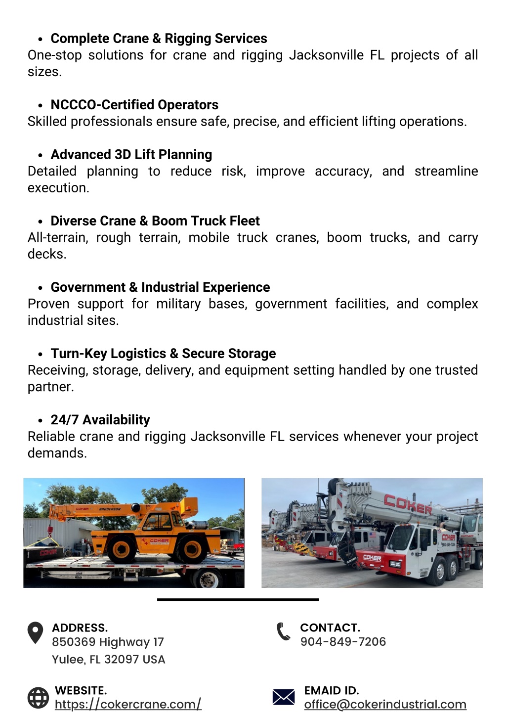 PPT - Coker Industrial Contractors – Crane and Rigging Jacksonville FL ...