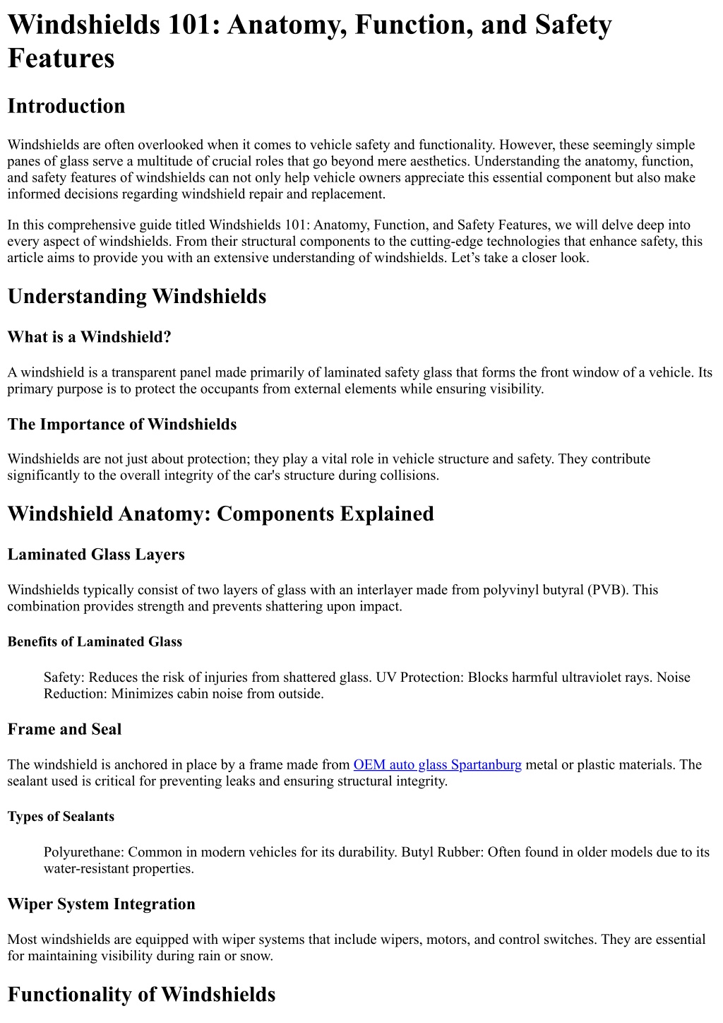 Windshield Table Examples PPT - The Top Reasons People Succeed in the OEM auto glass Spartanburg ...