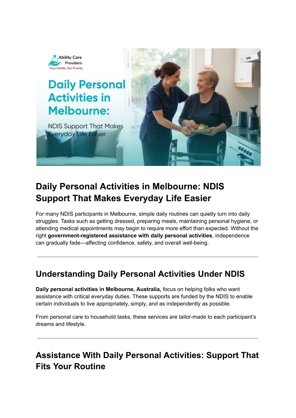 PPT - Daily Personal Activities in Melbourne | NDIS Support by Ability ...