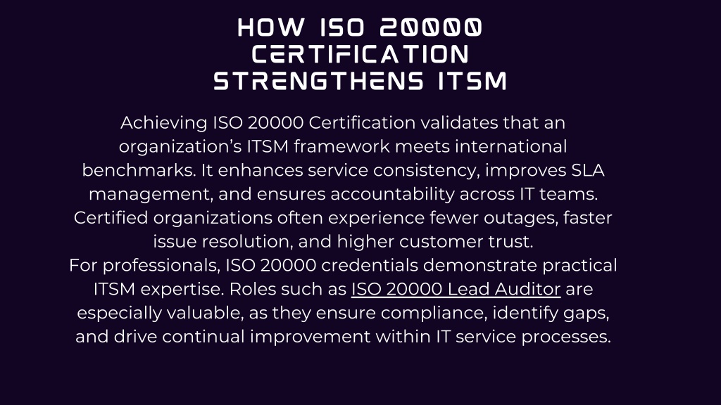 PPT - Why ISO 20000 Certification Is the Backbone of Efficient ITSM ...
