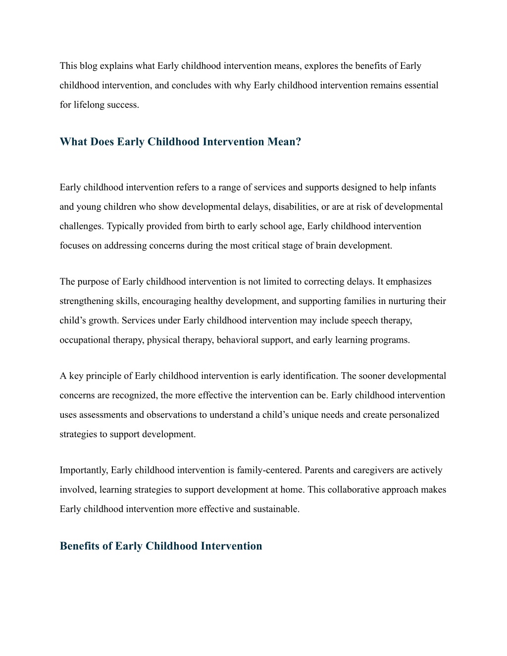 PPT - Why Early Childhood Intervention Shapes Stronger Foundations for ...