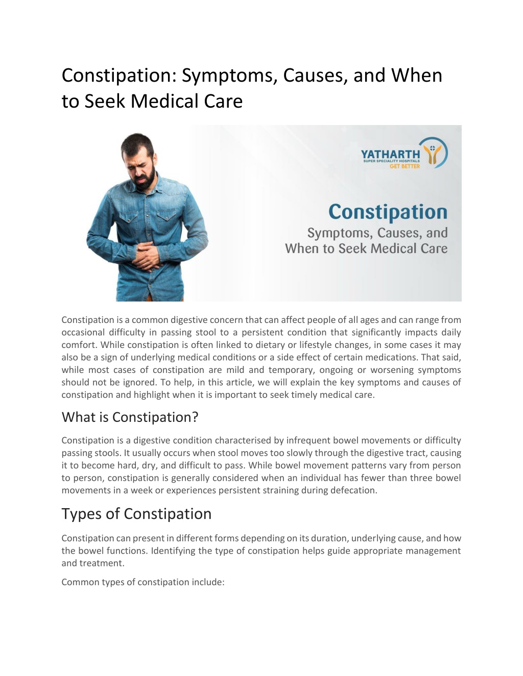 PPT - Constipation: Symptoms, Types, Causes, and Prevention | Yatharth ...