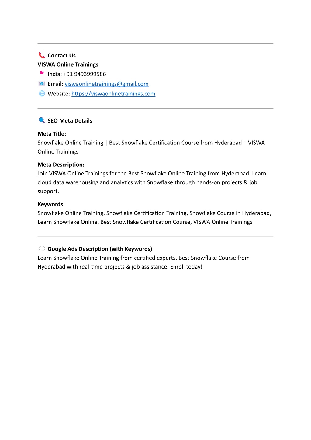Traininggs PPT - Snowflake Online Training By VISWA Online Trainings From ...