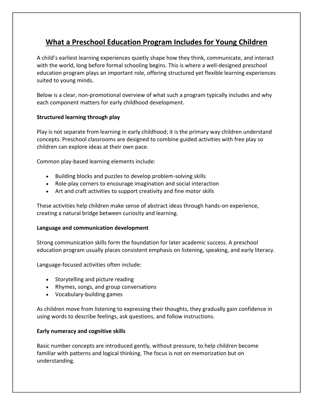 Kids Program Overview Sample PPT - What a Preschool Education Programme Includes for Young Children ...