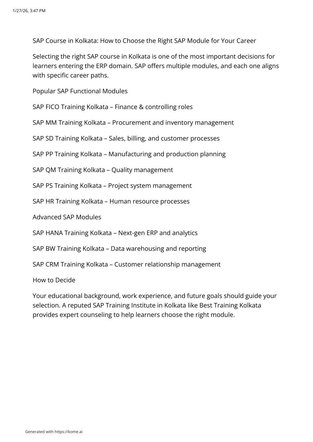 PPT - SAP Course in Kolkata-How to Choose the Right SAP Module for Your ...