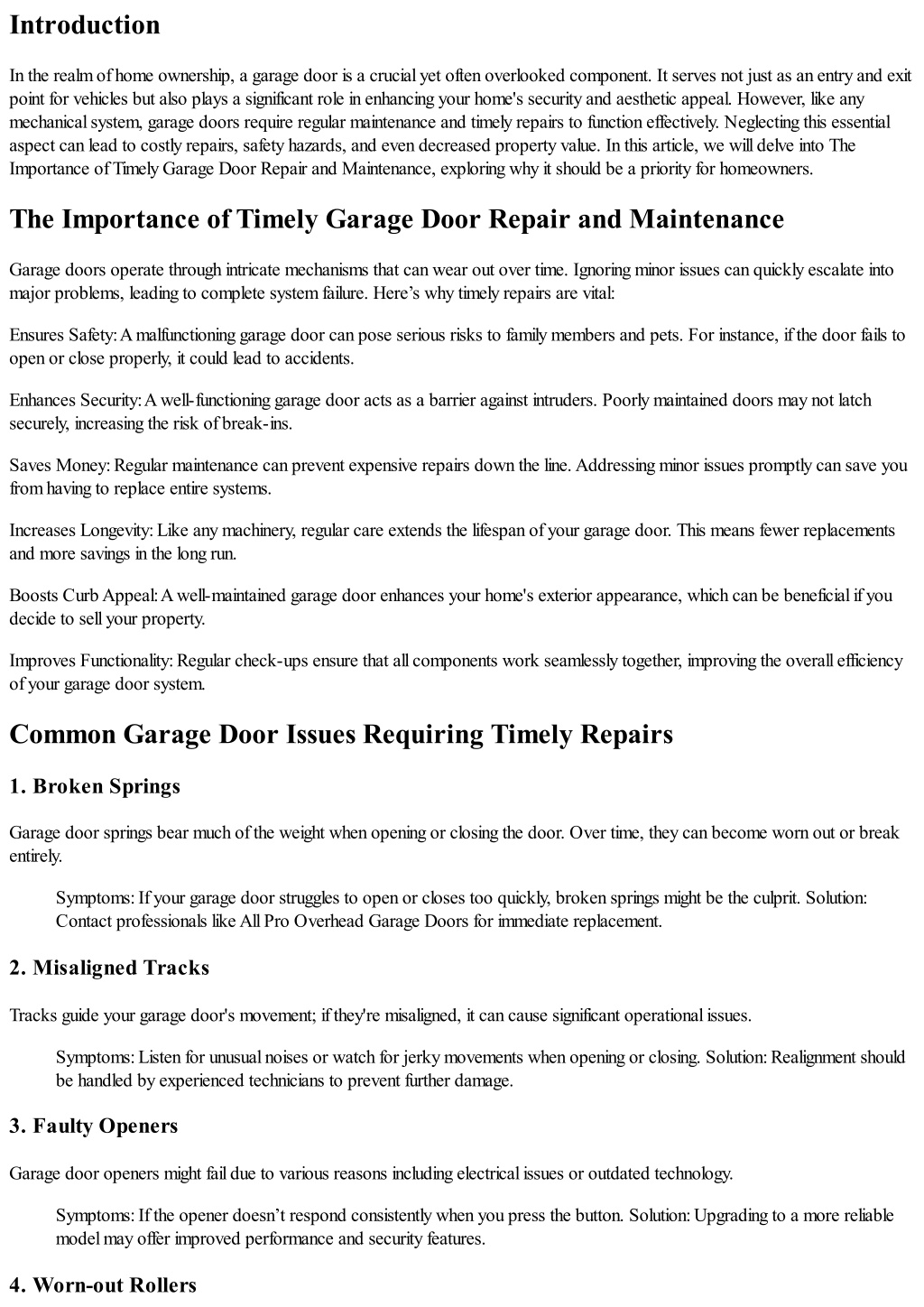 PPT - The Importance of Timely Garage Door Repair and Maintenance ...