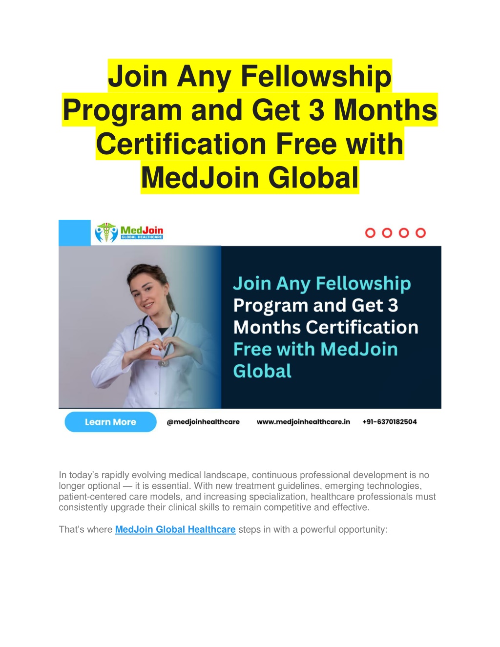 PPT - Join Any Fellowship Program and Get 3 Months Certification Free ...