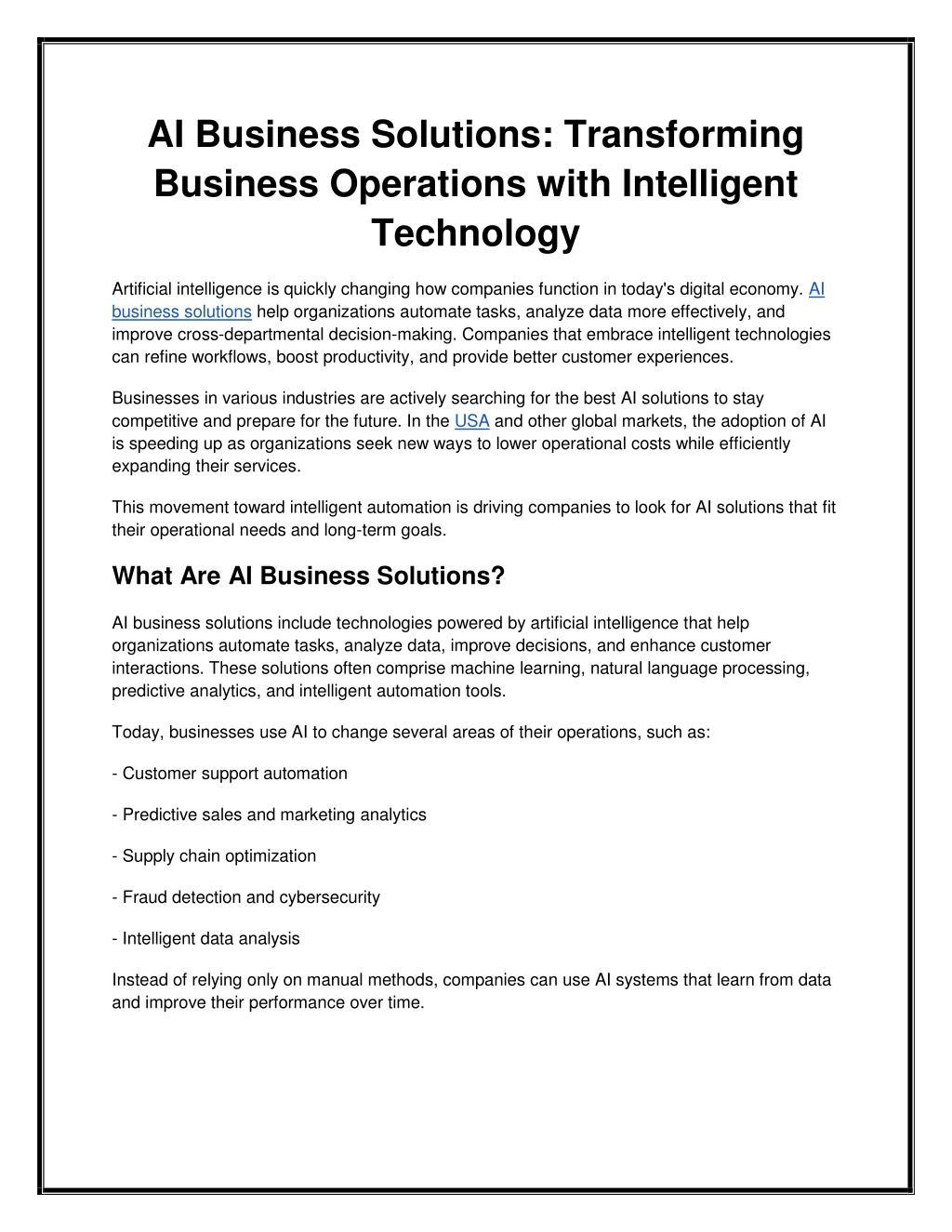 PPT - AI Business Solutions Transforming Business Operations with ...