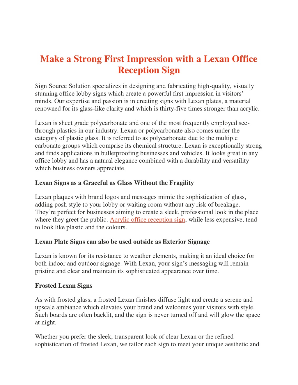 PPT - Make a Strong First Impression with a Lexan Office Reception Sign ...