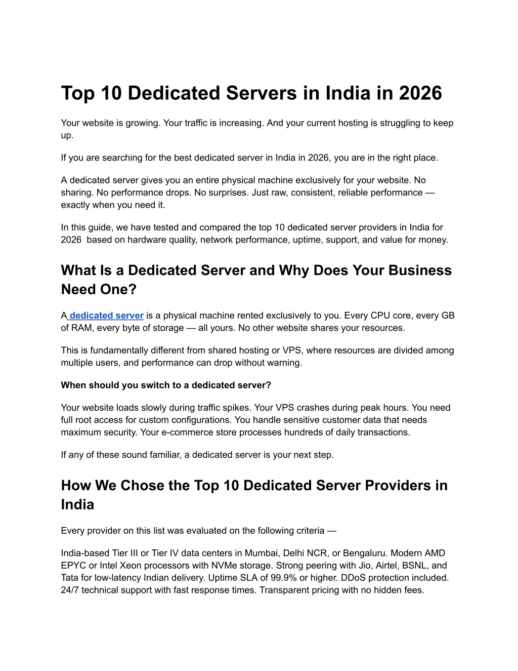 PPT - Top 10 Dedicated Servers in India in 2026 PowerPoint Presentation ...