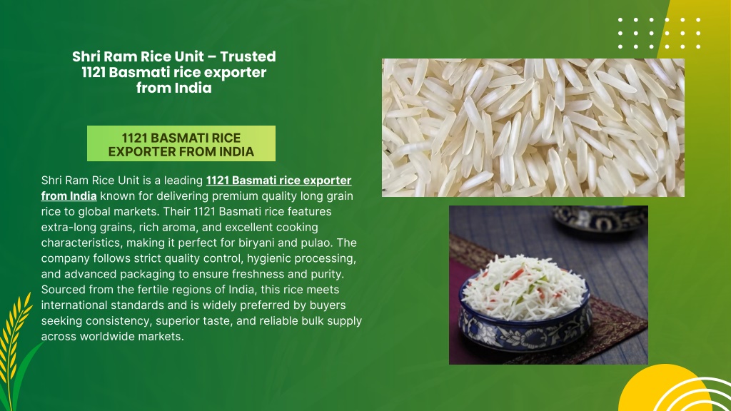 Basmati Rice Unit PPT - 1121 Basmati rice exporter from India PowerPoint Presentation ...